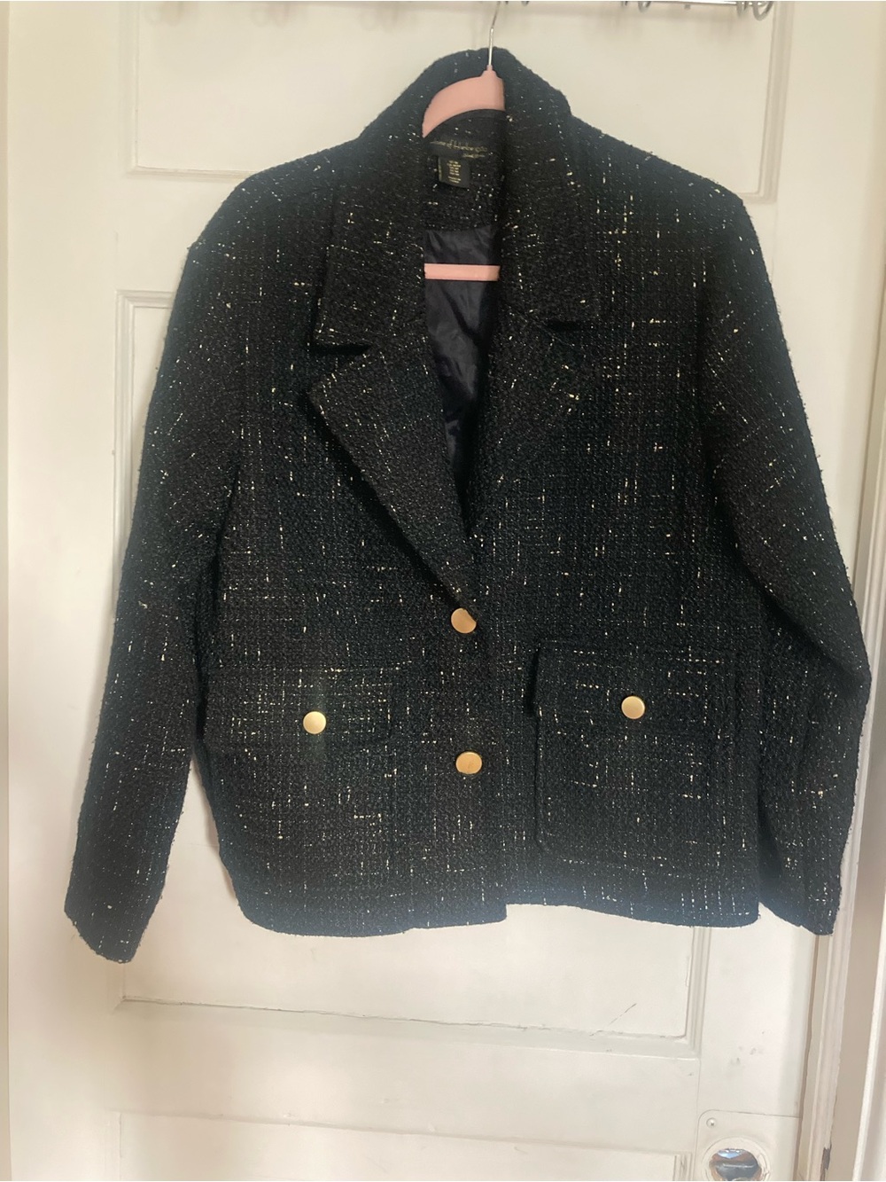 House of Harlow 1960 Black Tweed Blazer with Gold Buttons